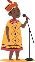 Singing Child in Traditional Costume with Microphone for Celebration and Cultural Events vector
