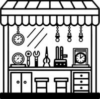 Vintage Tool Shop Display with Clocks and Hand Tools for Unique Illustrative Designs vector