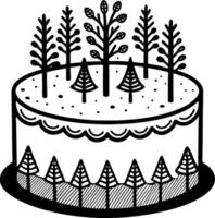Whimsical Forest Cake with Trees Design Suitable for Coloring Pages and Craft Projects vector
