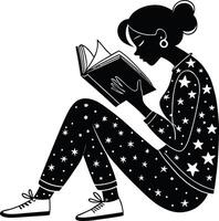 Woman Reading a Book in Starry Pajamas Cozy Home Design Element for Illustrations vector