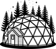 Geodesic Dome Surrounded by Pine Trees in Nature Ideal for Eco Living Designs vector