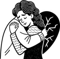 Emotional Embrace between Two Figures with a Heart and Broken Elements Illustrating Vulnerability vector