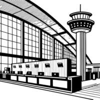 Modern Airport Terminal Building Interior with Control Tower and Check-In Counters for Design vector