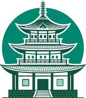 Traditional Asian Pagoda Structure Set Against a Circular Background Ideal for Design Projects vector