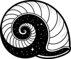 Cosmic Nautilus Shell Design with Starry Background for Tattoos and Coloring Books vector