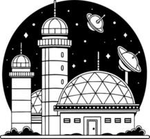 Futuristic Observatory with Telescopes and Planets in Outer Space for Art Designs and Prints vector