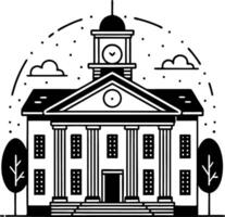 Classic Architectural Building Design with Tall Columns Clock Tower and Decorative Details vector