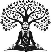 Meditating Buddha with Tree of Life Design for Spiritual Art Prints and Coloring Books vector
