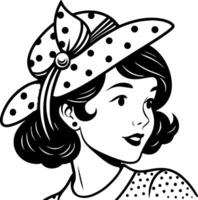 Vintage Style Woman with Polka Dot Hat and Charming Smile Illustration for Design Projects vector