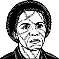 Intricate Black and White Portrait of a Resilient Character with Stitch Patterns Ideal for Tattoo Designs vector