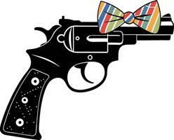 Stylish Revolver with Colorful Bow Tie for Creative Designs Tattoos and Graphic Art vector