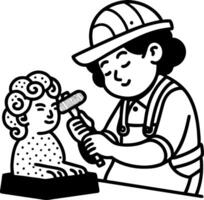 Artisan Stone Carver Working on Detailed Sculpture Design for Home Decor Projects vector