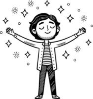 Joyful Man Embracing Sparkles and Stardust Celebration Happy Vibes Illustration vector