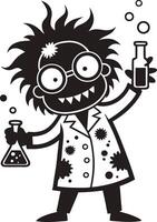 Whimsical Crazy Scientist Character with Test Tubes and Bubbles for Fun Designs vector