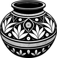 Intricate Decorative Pot Design with Floral Patterns for Tattoo and Coloring Projects vector