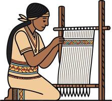 Indigenous Woman Weaving Traditional Textiles on Loom Handmade Craft Representation vector