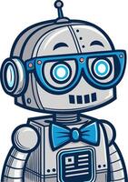 Cute Retro Robot Character with Glasses and Bow Tie for Fun Design Projects vector