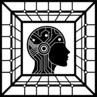 Abstract of Futuristic Human Head with Circuitry in a Geometric Frame vector