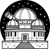 Astronomical Observatory with Telescope Surrounded by Stars and Night Sky for Educational Use vector