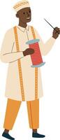 Tailor Holding Spool of Thread with Needle in Hand Traditional Clothing Design Element vector