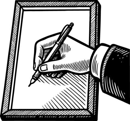 Hand Writing with Pen on Paper in Framed Design Perfect for Tattoo and Coloring Book Art