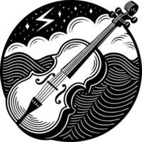 Violin Surrounded by Waves and Stars in a Circular Design for Music and Art Themes vector