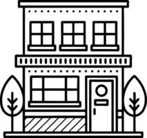 Charming Two-Story House Outline with Trees Suitable for Coloring Book and Art Projects vector