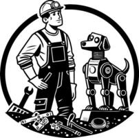 Mining Worker and Robot Dog Emblem Design for T-Shirts and Logos vector