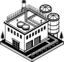 Industrial Factory Building with Water Tanks and Chimney Isometric Illustration vector
