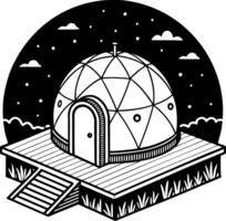 Geodesic Dome on Wooden Deck Under Starry Night Sky for Eco-Friendly Architecture Inspiration vector