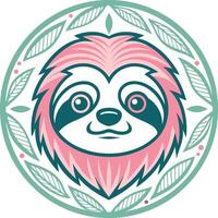 Cute Sloth Head Illustration Surrounded by Leaves for Fun Designs and Coloring Activities vector