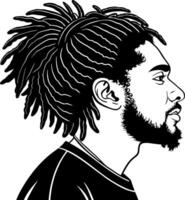 Stylized Profile Illustration of a Man with Dreadlocks and Beard for Graphic Design Projects vector