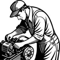 Vintage Mechanic Working on Engine Detailed Design for Auto Repair and DIY Projects vector