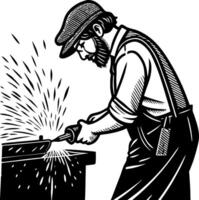 Skilled Blacksmith Working with Hot Metal Sparks Flying Creating Artisan Craftsmanship vector