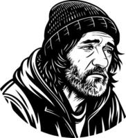 Realistic Portrait of a Weathered Man with Beard and Beanie for Illustration and Design vector