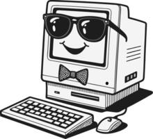Cute Retro Computer Character with Sunglasses and Bowtie Perfect for Fun Designs vector