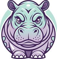 Cartoon Hippo Character Design with Bold Colors Ideal for Tattoo and Coloring Book Art vector