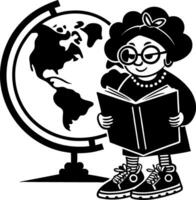 Grandmother Reading Book with Globe Educational Design for Kids Learning and Coloring Activities vector