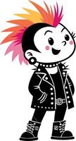Punk Style Cute Kid Character with Colorful Mohawk and Leather Jacket for Unique Designs vector