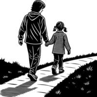 Father and Daughter Walking Hand in Hand on Pathway Silhouette for Family Bonding Illustrations vector