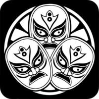 Intricate Black and White Illustration of Three Dynamic Masks for Cultural Art Applications vector