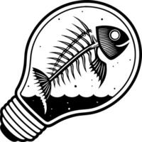 Creative Fish Skeleton Inside Light Bulb Design for Unique Illustrations and Tattoo Ideas vector