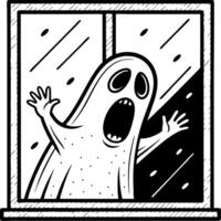 Ghost Frightening Scene Staring Through Window Spooky Halloween Illustration vector