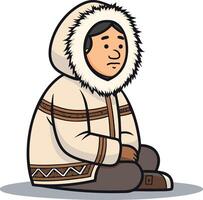 Inuit Person Sitting in Traditional Parka Cartoon Character Design for Educational Use vector