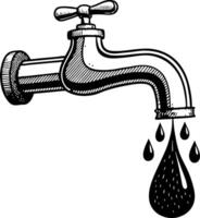 Illustration of Vintage Water Faucet with Dripping Water Realistic Hand-Drawn Style vector