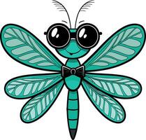 Stylish Cartoon Dragonfly Character with Sunglasses and Bow Tie for Fun Designs vector