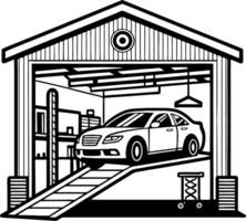 Detailed Illustration of Car in Garage with Ramp and Workshop Features for Custom Projects vector