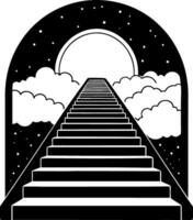 Stairs Leading to a Bright Moon in a Starry Sky with Clouds Symbolizing Ascension vector