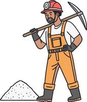 Miner with Pickaxe Standing Next to Pile of Gravel Illustration for Construction and Mining Theme vector
