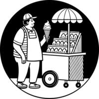Ice Cream Vendor with Cone and Cart Cartoon Style Illustration Perfect for Coloring Books vector